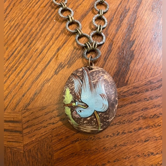 Handpainted Blue Parrot Bird Necklace Handmade Chain - Picture 3 of 11
